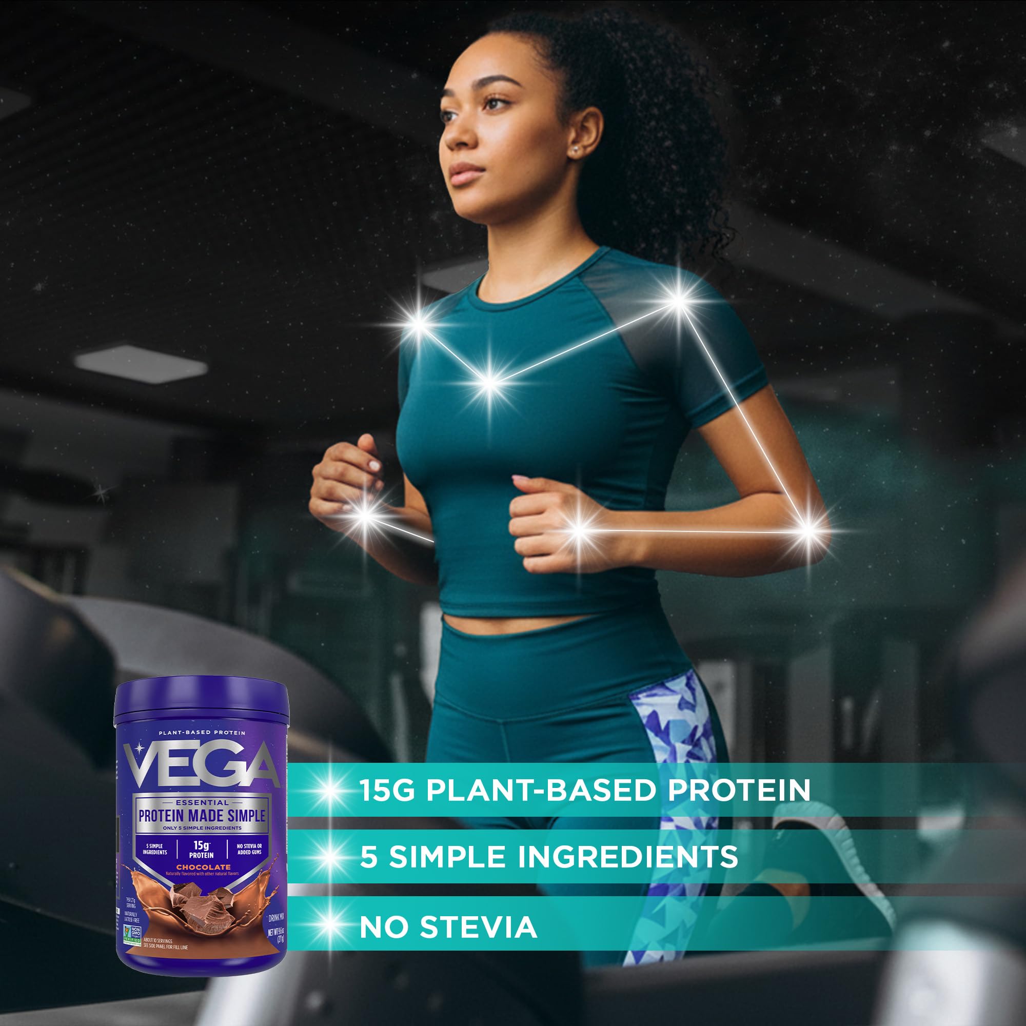 Vega batido listo en vaso chocolateado fácil de beber