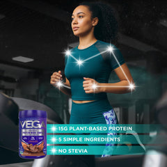 Vega batido listo en vaso chocolateado fácil de beber