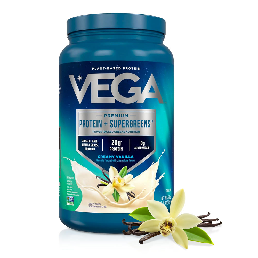 Vega envase frontal crema vainilla mostrando diseño y beneficios visibles