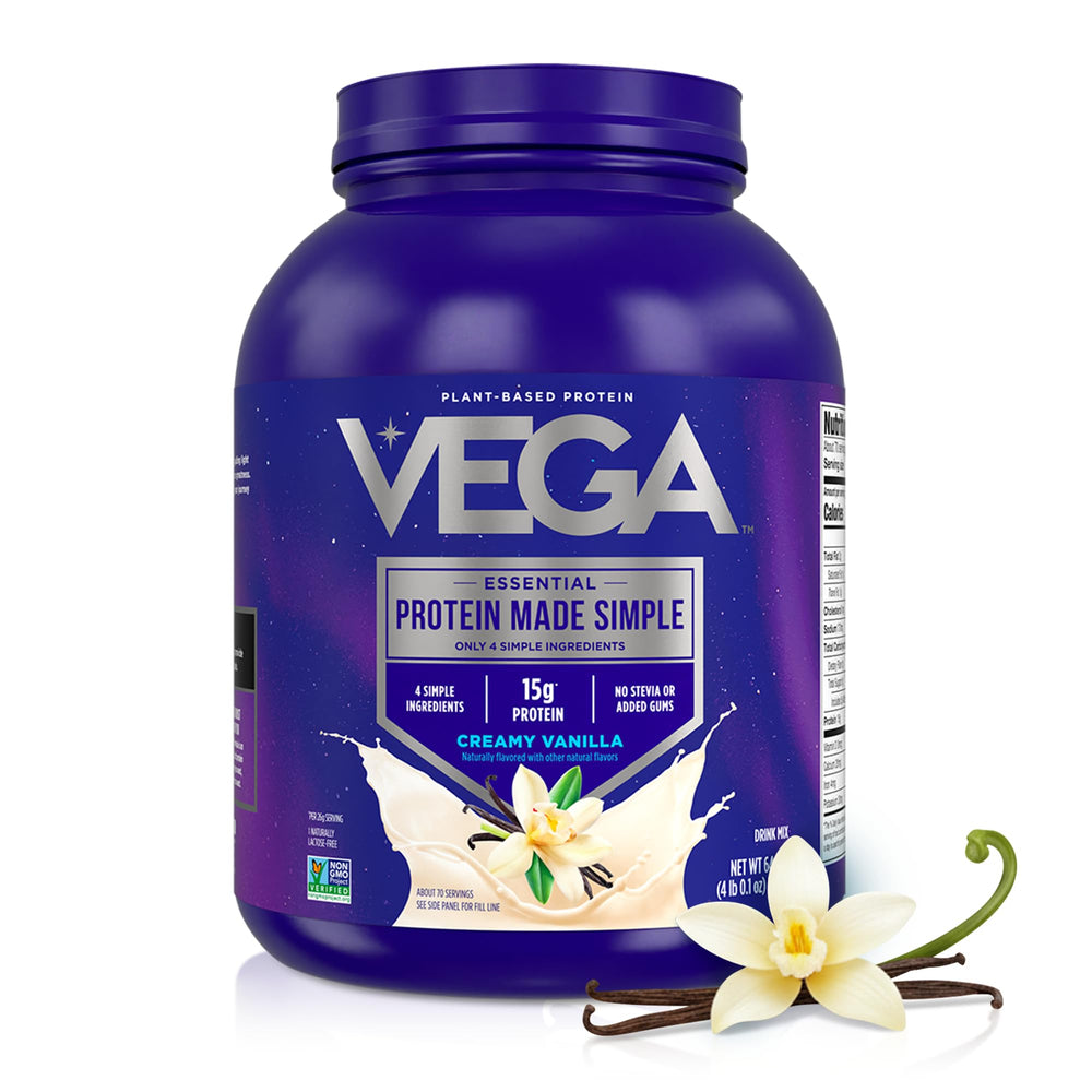 Vega envase frontal Vainilla XL mostrando 70 porciones y beneficio cantidad