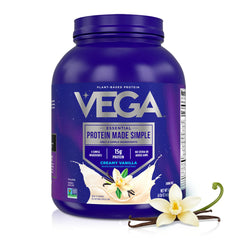 Vega envase frontal Vainilla XL mostrando 70 porciones y beneficio cantidad