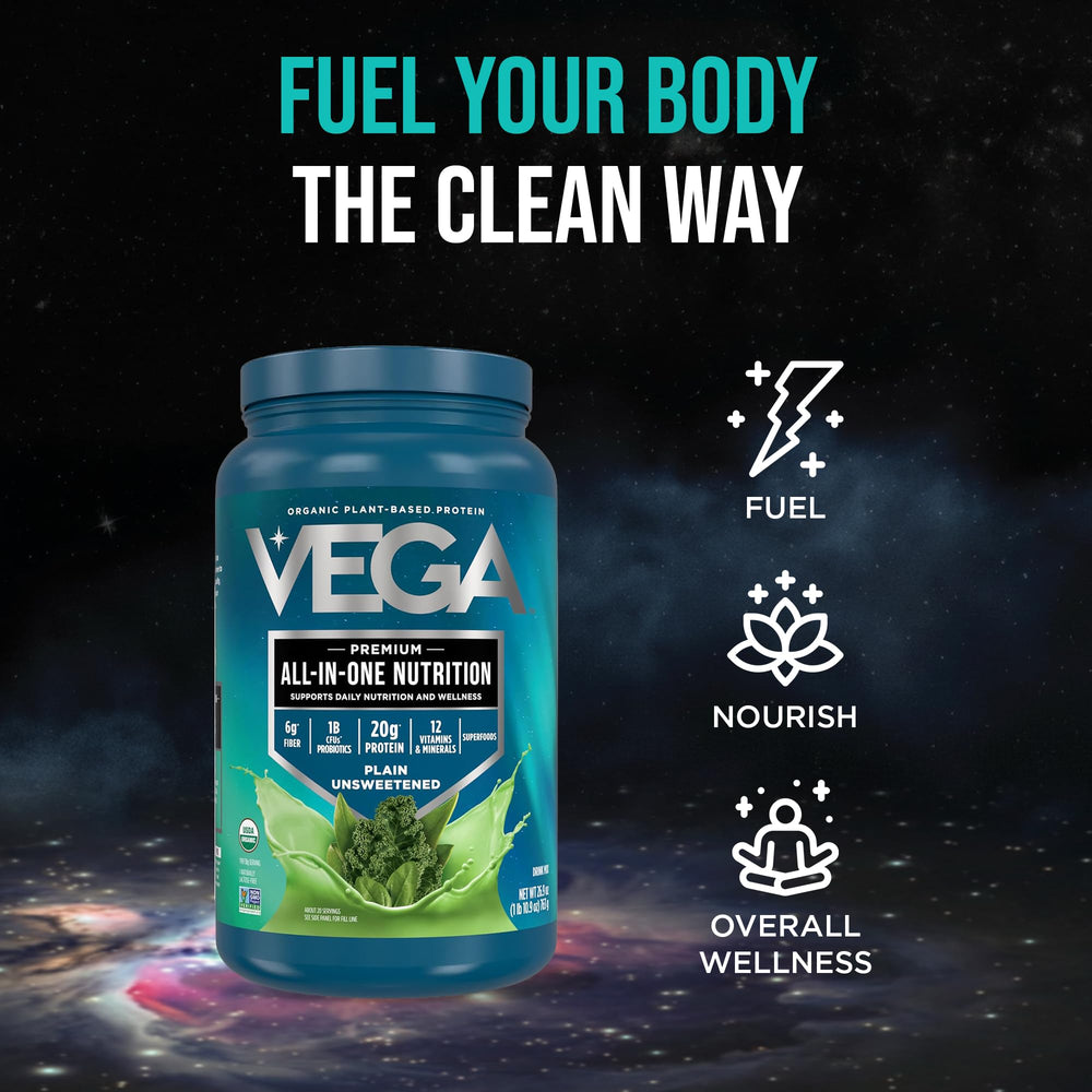 Vega etiqueta con ingredientes orgánicos y beneficios visibles