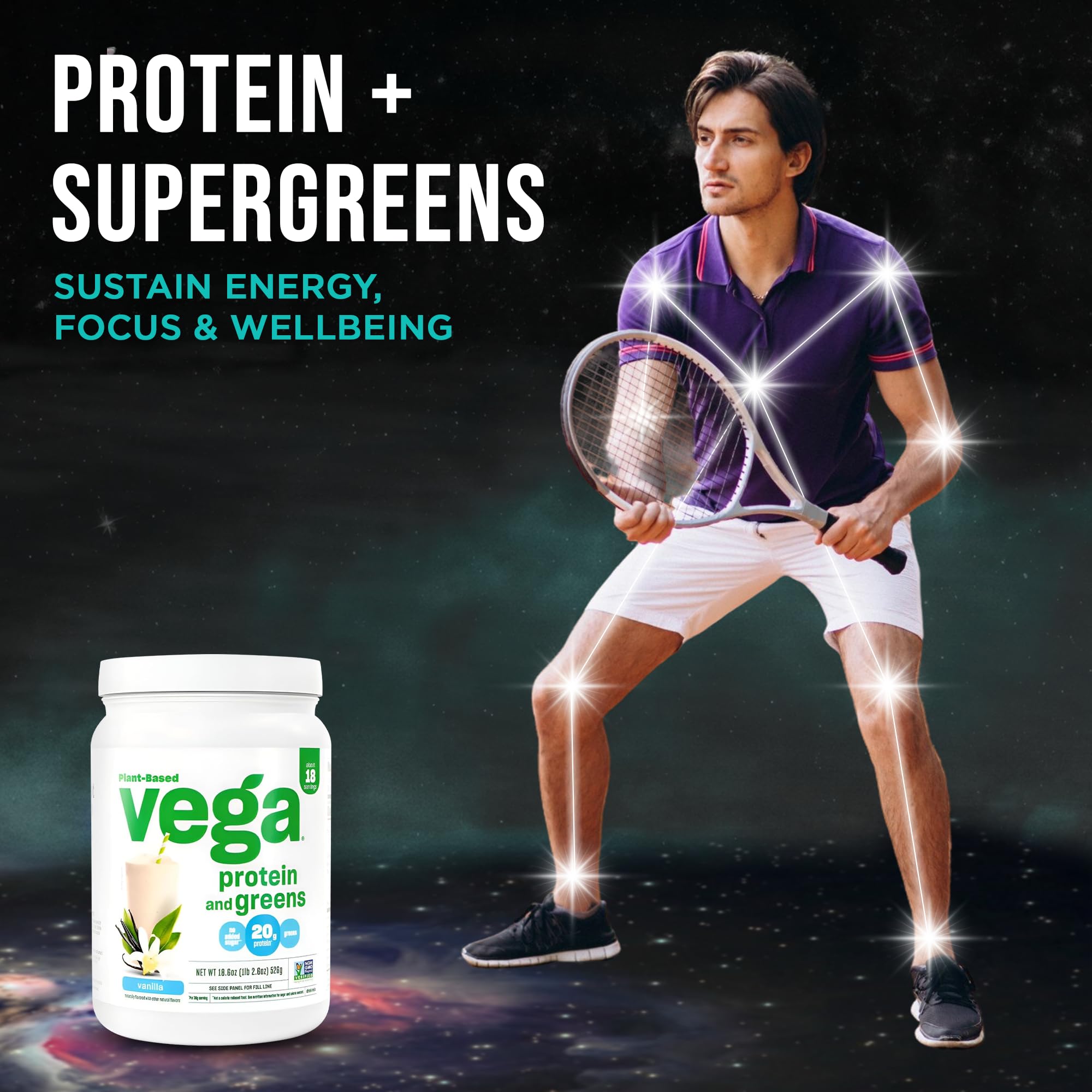 Vega primer plano del polvo en scoop, mezcla fina y homogénea