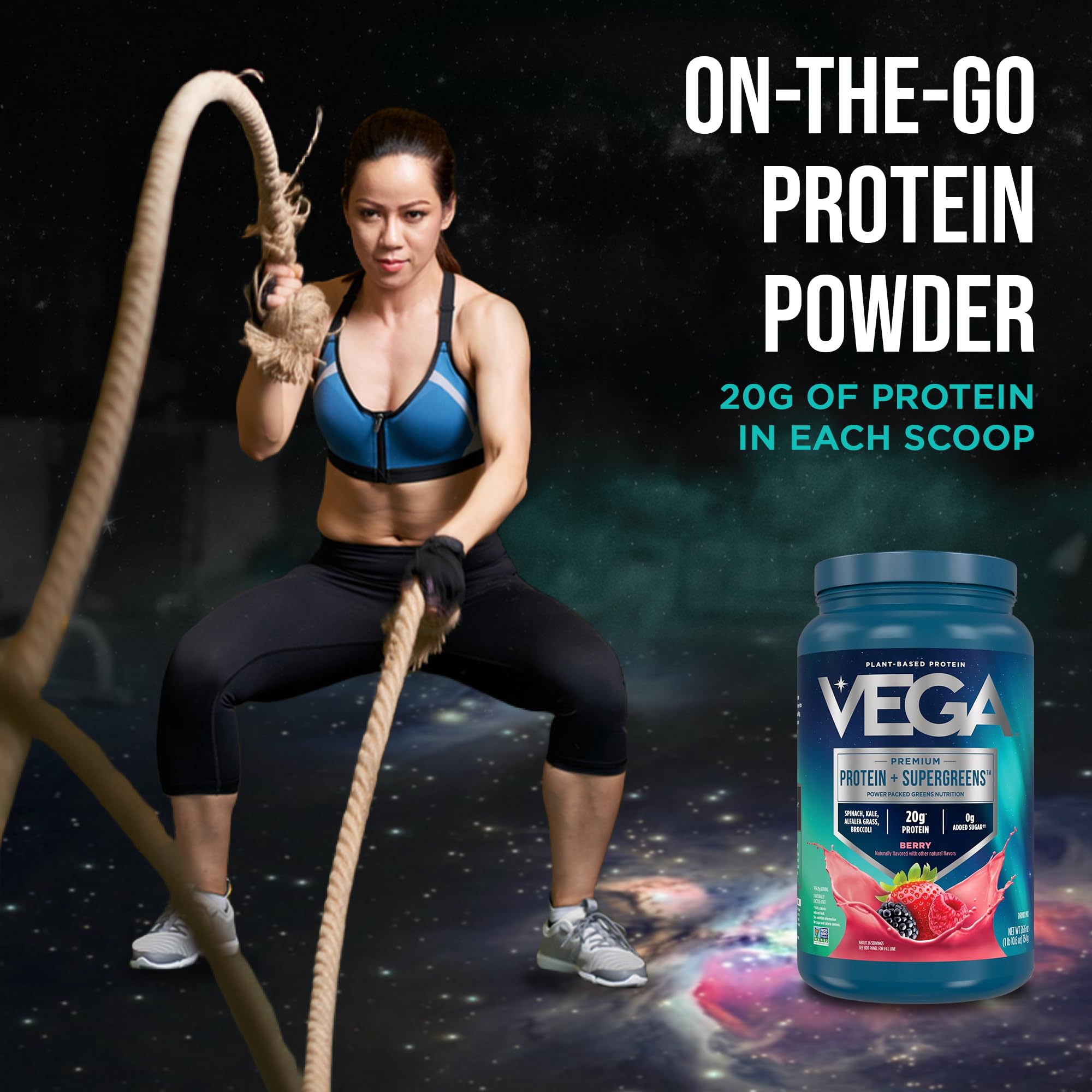 Vega etiqueta nutricional enfocada en proteína y ausencia de gluten