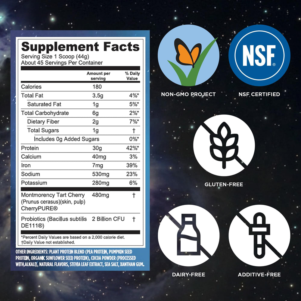 Etiqueta nutricional de Vega con ingredientes y beneficios visibles