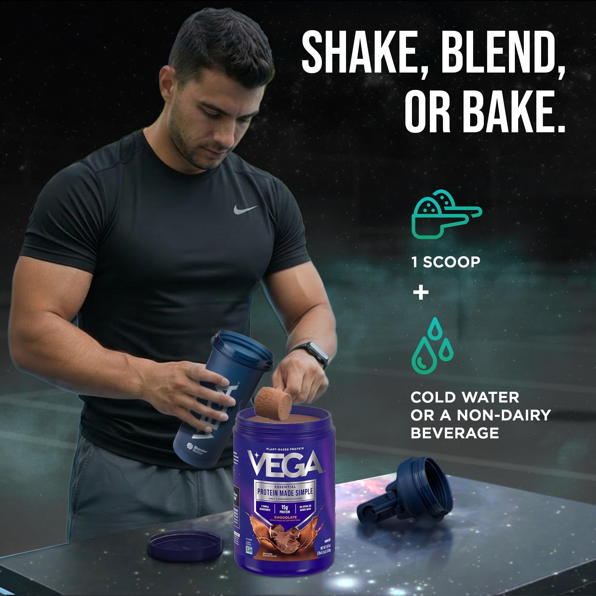 Vega envase junto a mano para ver escala y almacenamiento