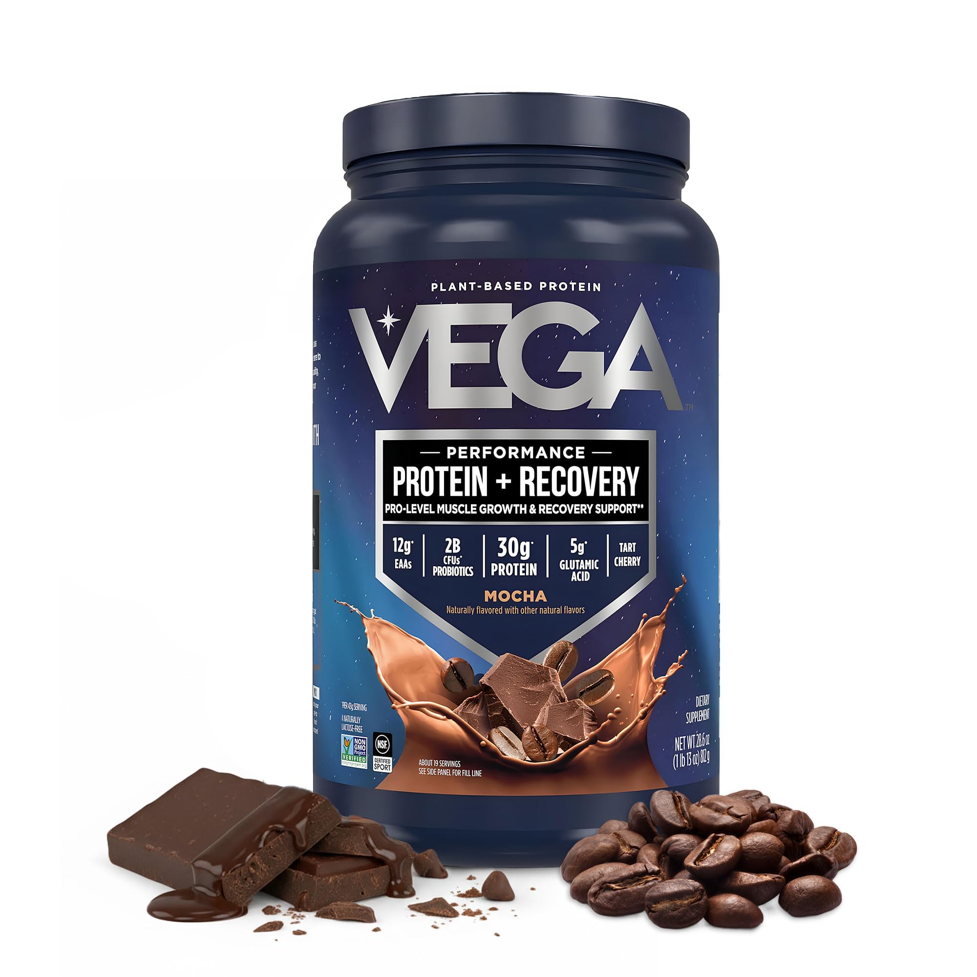 Vega envase frontal mostrando tamaño y sabor mocha, claridad de uso y confianza