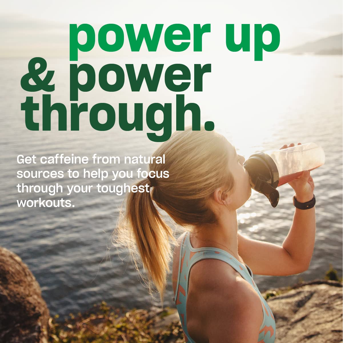 Vega Sport etiqueta nutricional visible con información de vitamina C y cafeína