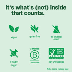 Vega Sport packaging lateral con certificaciones vegano y Non-GMO visibles