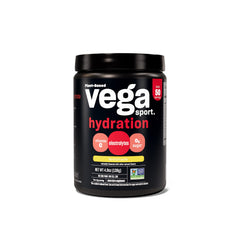 Vega Sport frente del envase mostrando sabor Lemonade y beneficio de rehidratación