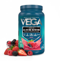 Vega envase frontal sabor berry mostrando la marca y beneficio práctico