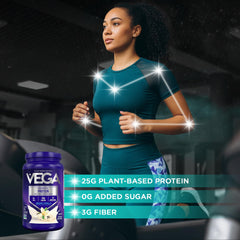 Vega cucharada con polvo y vaso preparado para medir porciones exactas
