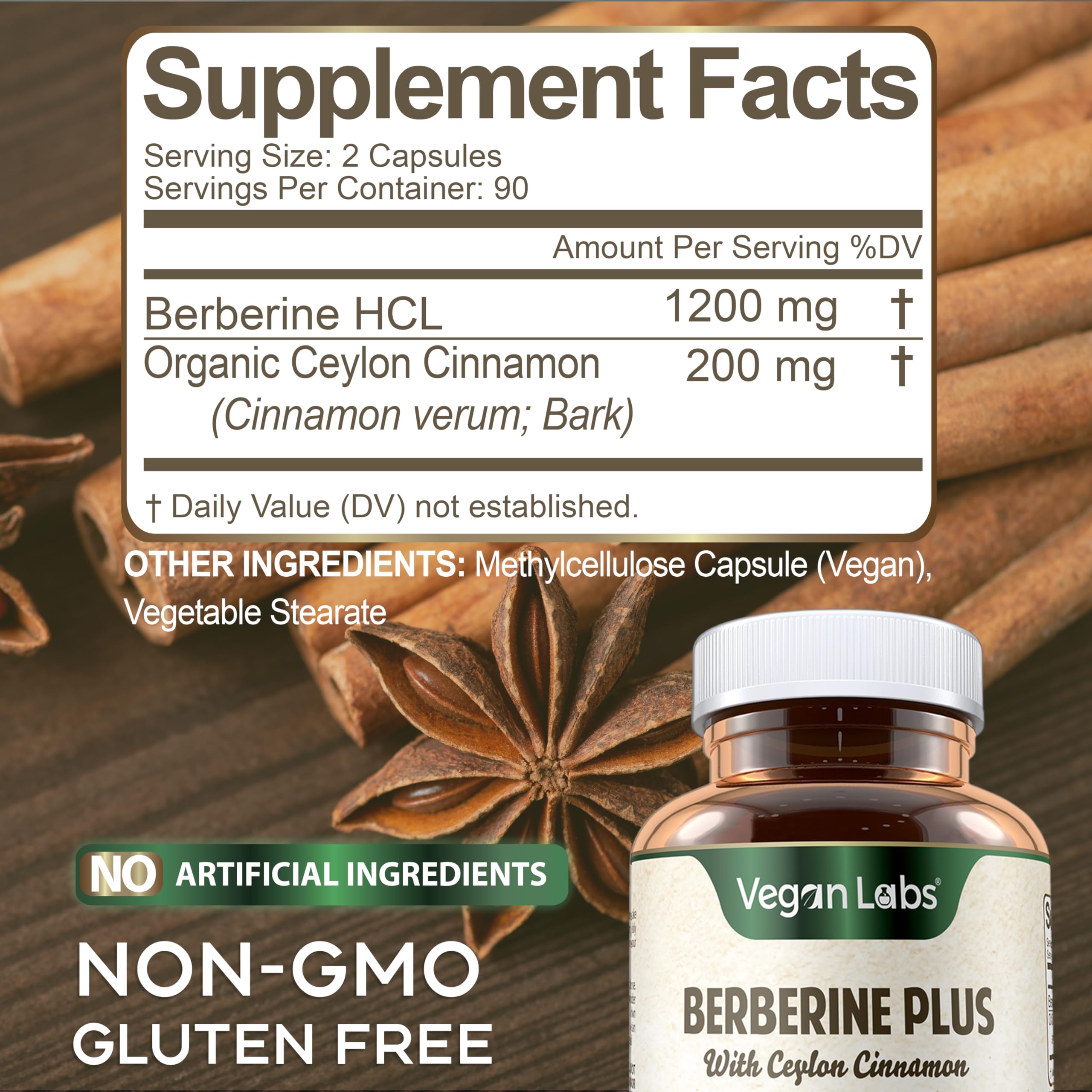 Vegan Labs ingredientes en polvo (canela y berberina) que resaltan naturalidad