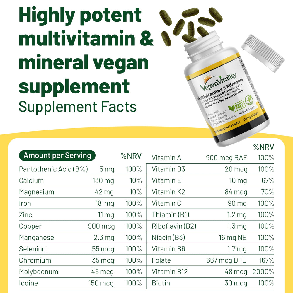 Vegan Vitality etiqueta nutrional visible, confianza en información clara