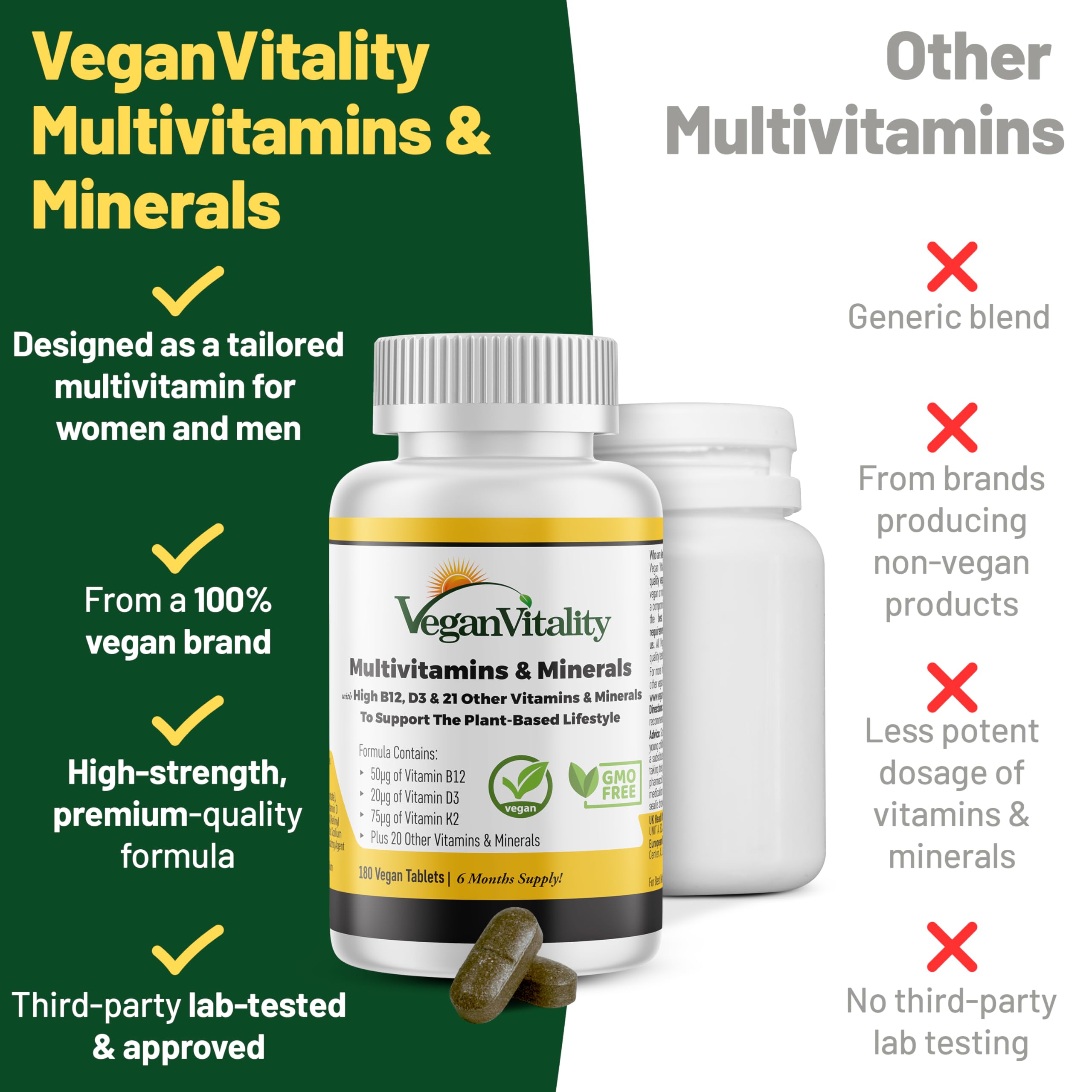 Vegan Vitality textura de las tabletas para ver acabado fácil de tragar