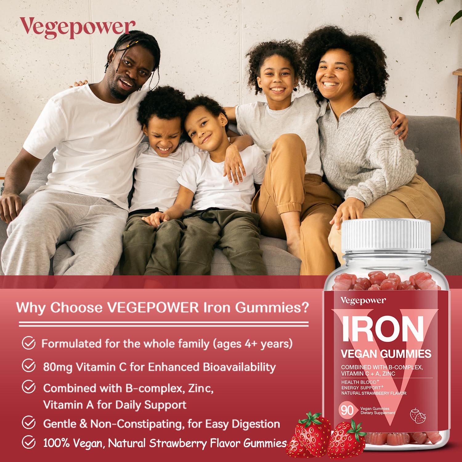 Etiqueta del bote VEGEPOWER con certificaciones y beneficios visibles