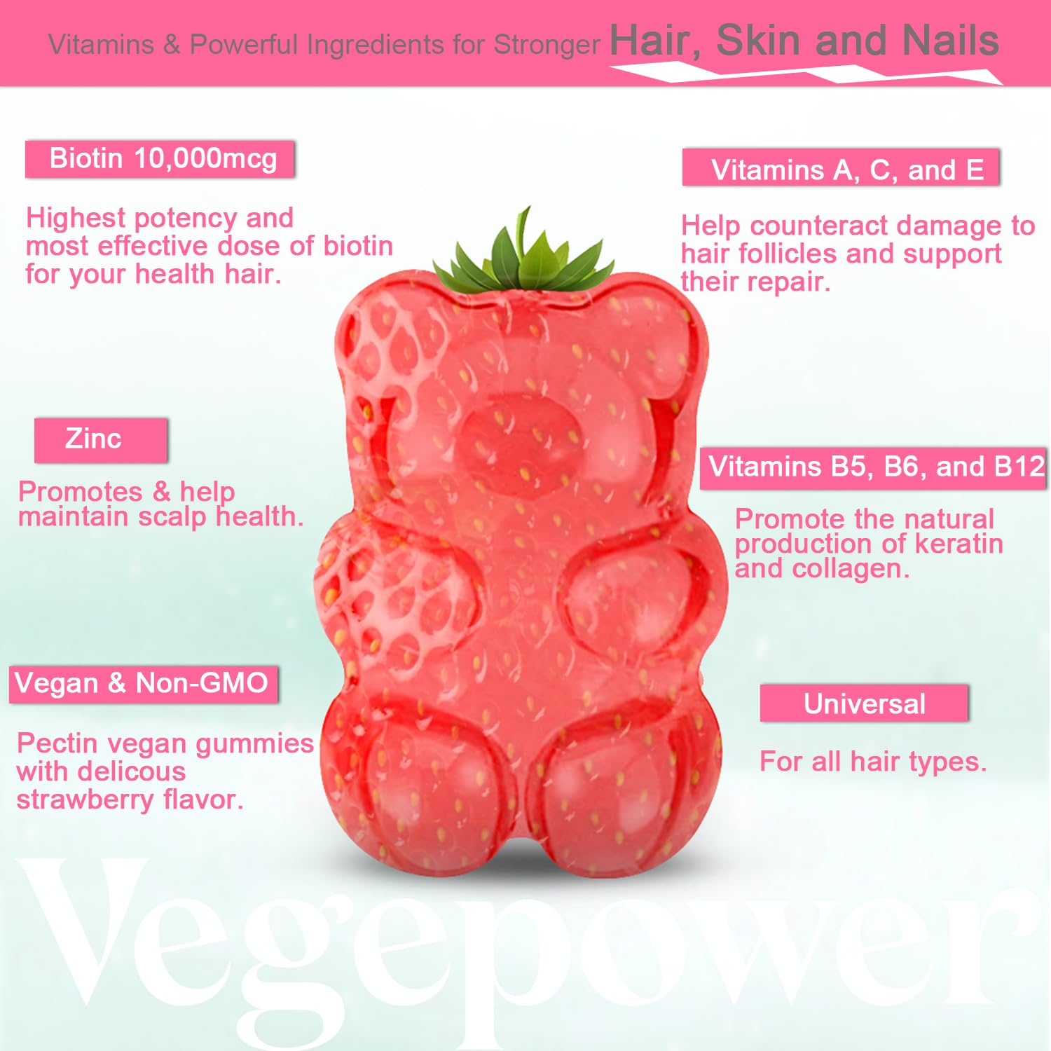 VEGEPOWER gominolas en mano, fácil dosificación y consumo diario