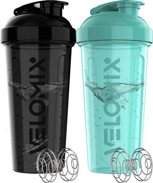 VELOMIX botella shaker frontal mostrando diseño y capacidad