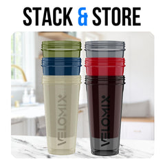 VELOMIX comparación de tamaño 28oz en mano para referencia de capacidad