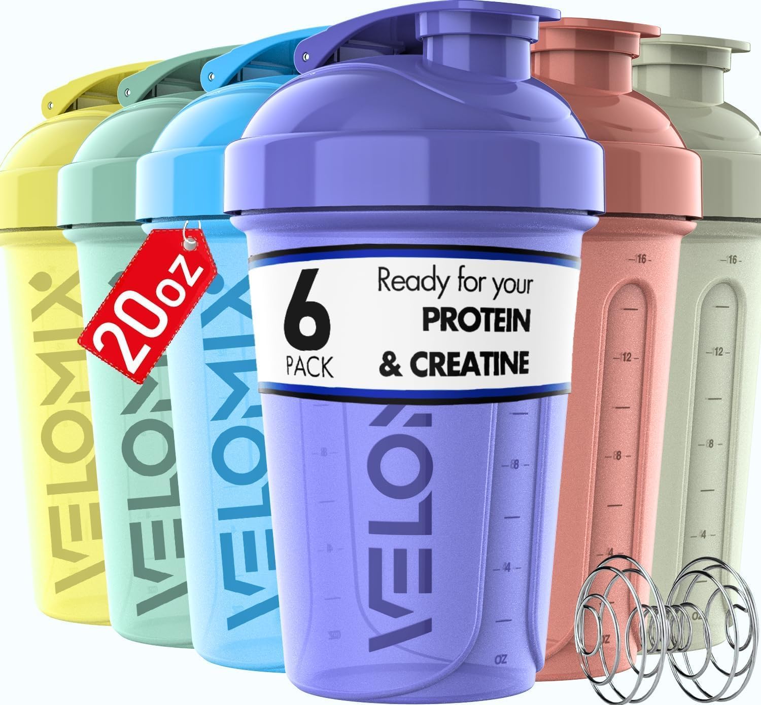 VELOMIX vista frontal del pack de 6 vasos pastel, fácil organización