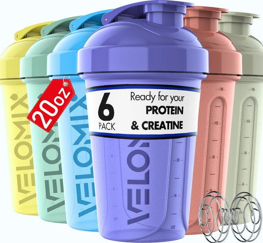 VELOMIX vista frontal del pack de 6 vasos pastel, fácil organización