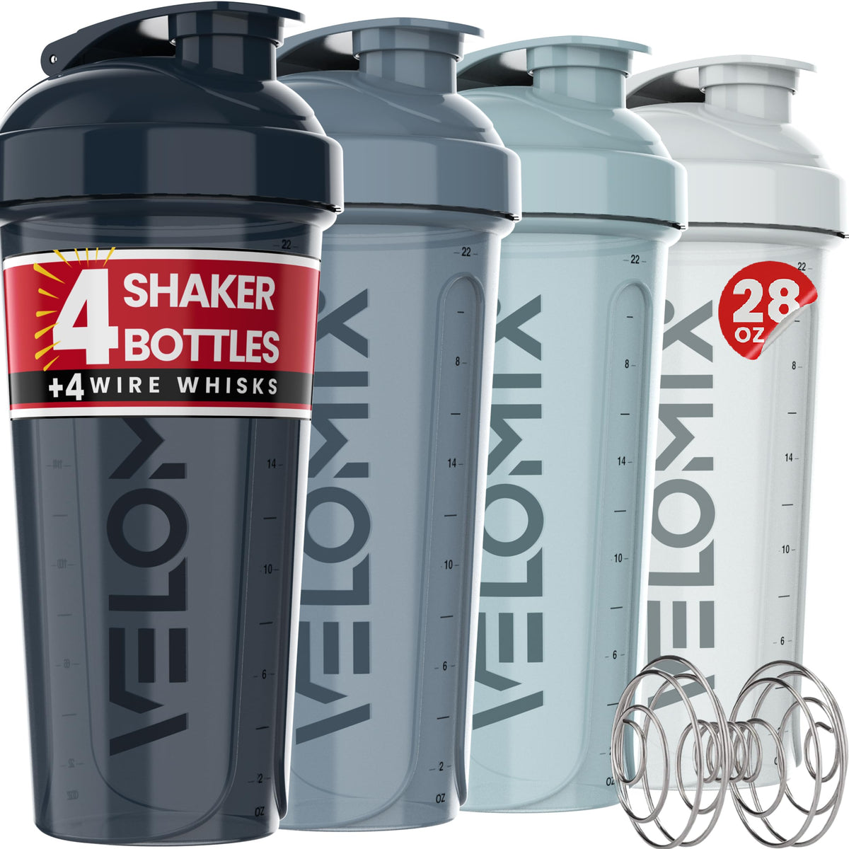 VELOMIX pack frontal Aqua Depths mostrando cuatro cocteleras, ahorro y versatilidad