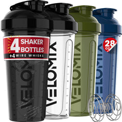 VELOMIX frontal del pack de cuatro botellas mostrando colores y diseño práctico