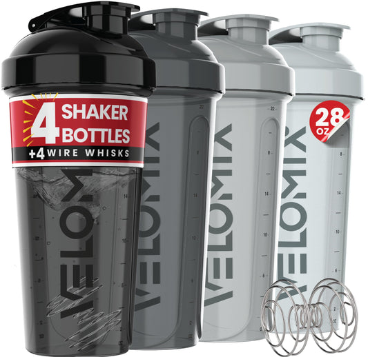 VELOMIX vista frontal del pack de cuatro botellas, confiabilidad para entrenar