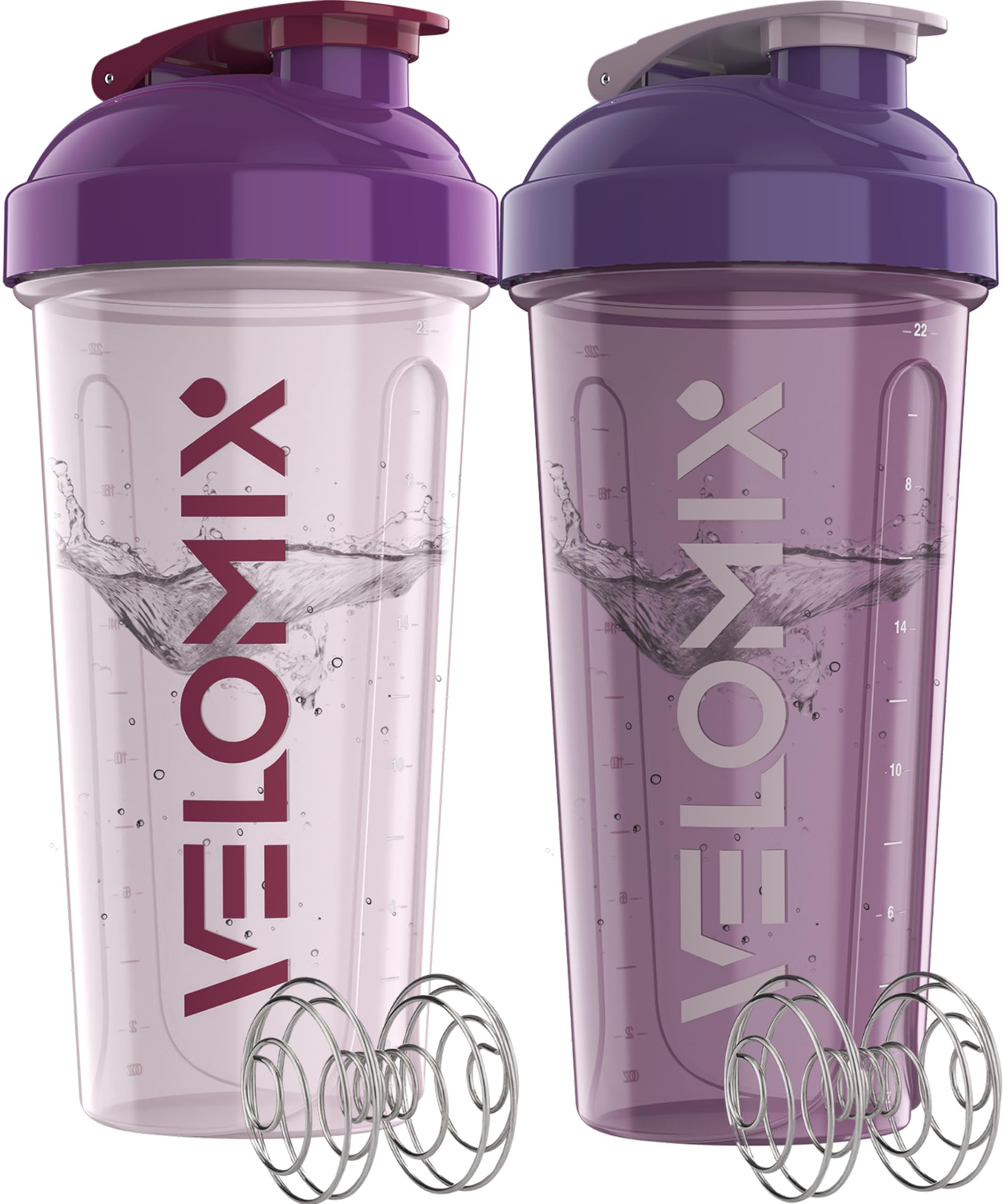 VELOMIX frontal pack morado mostrando dos botellas, práctico y moderno