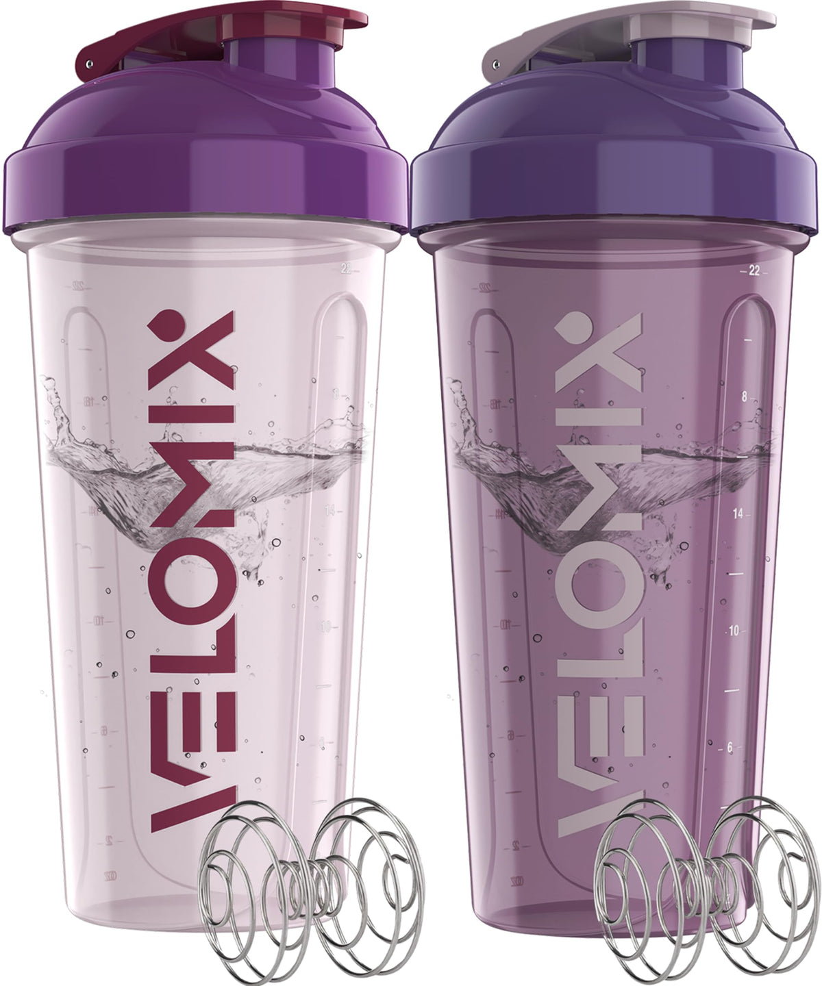 VELOMIX frontal pack morado mostrando dos botellas, práctico y moderno