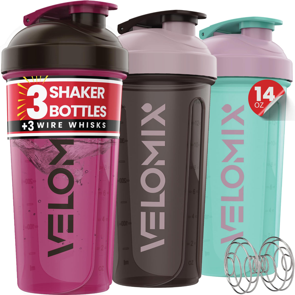 VELOMIX vista frontal del pack mostrando las tres botellas y colores variados y portátil