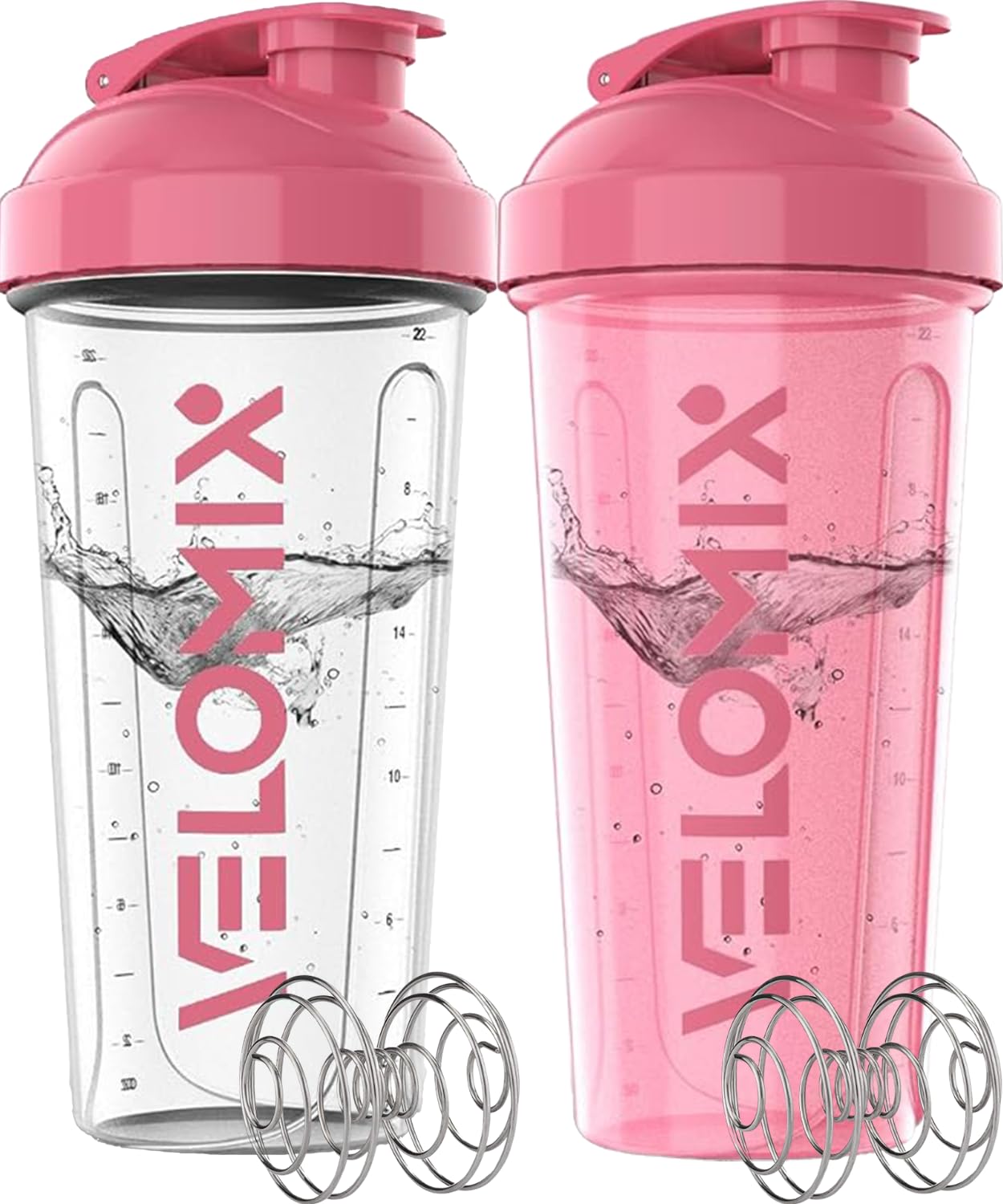 VELOMIX vista frontal del pack rosa transparente mostrando diseño y capacidad