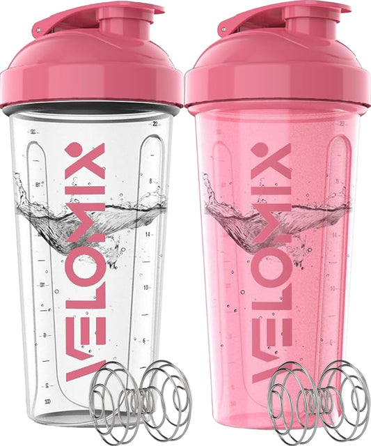 VELOMIX vista frontal del pack rosa transparente mostrando diseño y capacidad