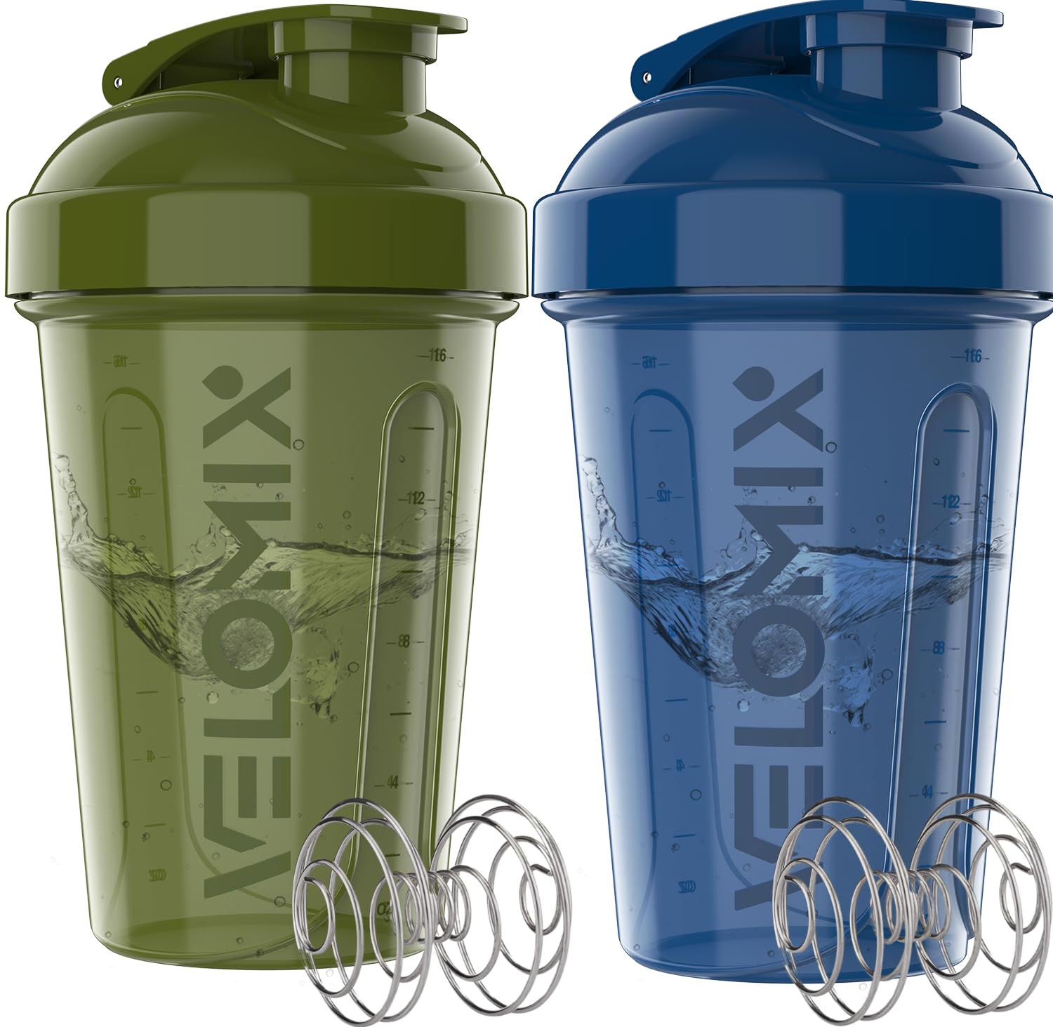 VELOMIX vista frontal del pack verde y azul, diseño compacto y práctico