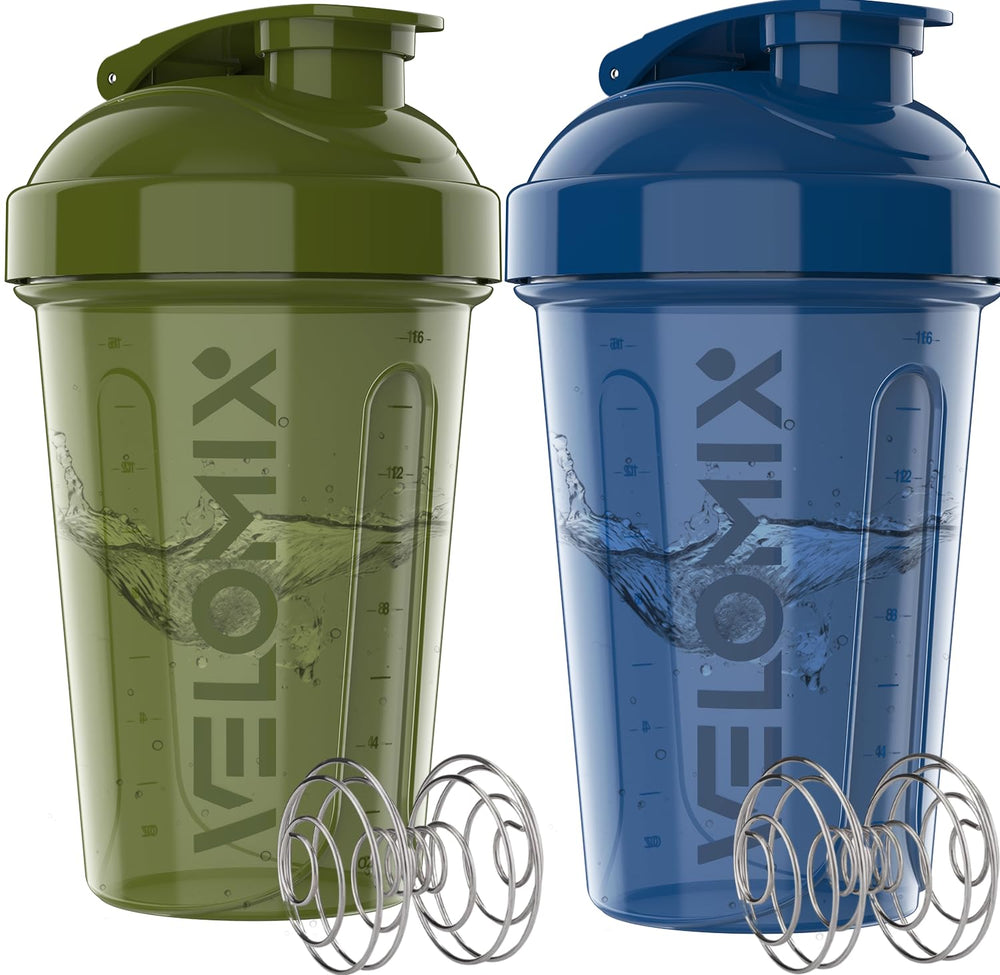 VELOMIX vista frontal del pack verde y azul, diseño compacto y práctico