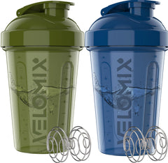 VELOMIX vista frontal del pack verde y azul, diseño compacto y práctico