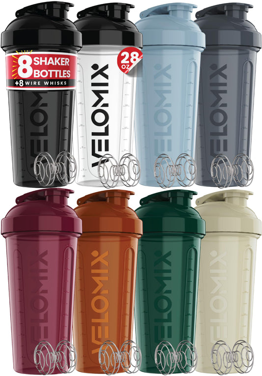 VELOMIX vista frontal del pack de 8 botellas, almacenamiento compacto