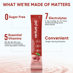 Venture Pal etiqueta nutricional visible con electrolitos y vitaminas listadas