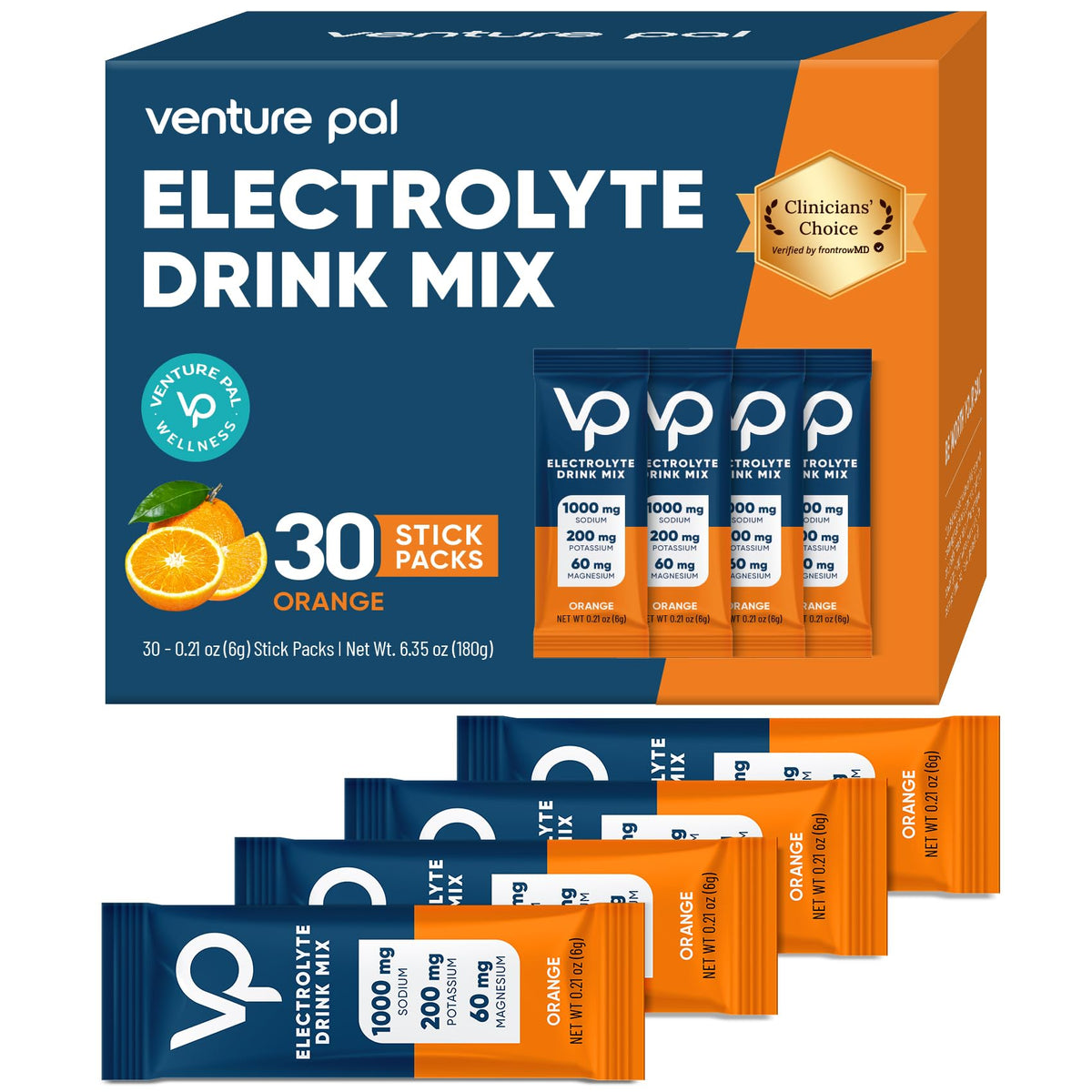 Venture Pal frente del empaque mostrando 16 sobres y beneficios rápidos