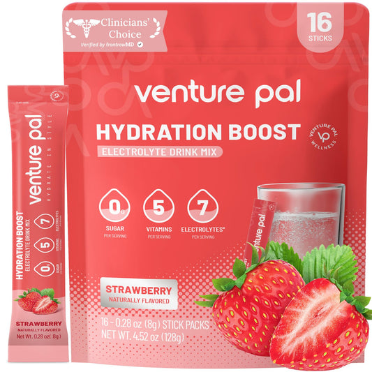 Venture Pal frente del paquete mostrando sobres monodosis, práctico para llevar