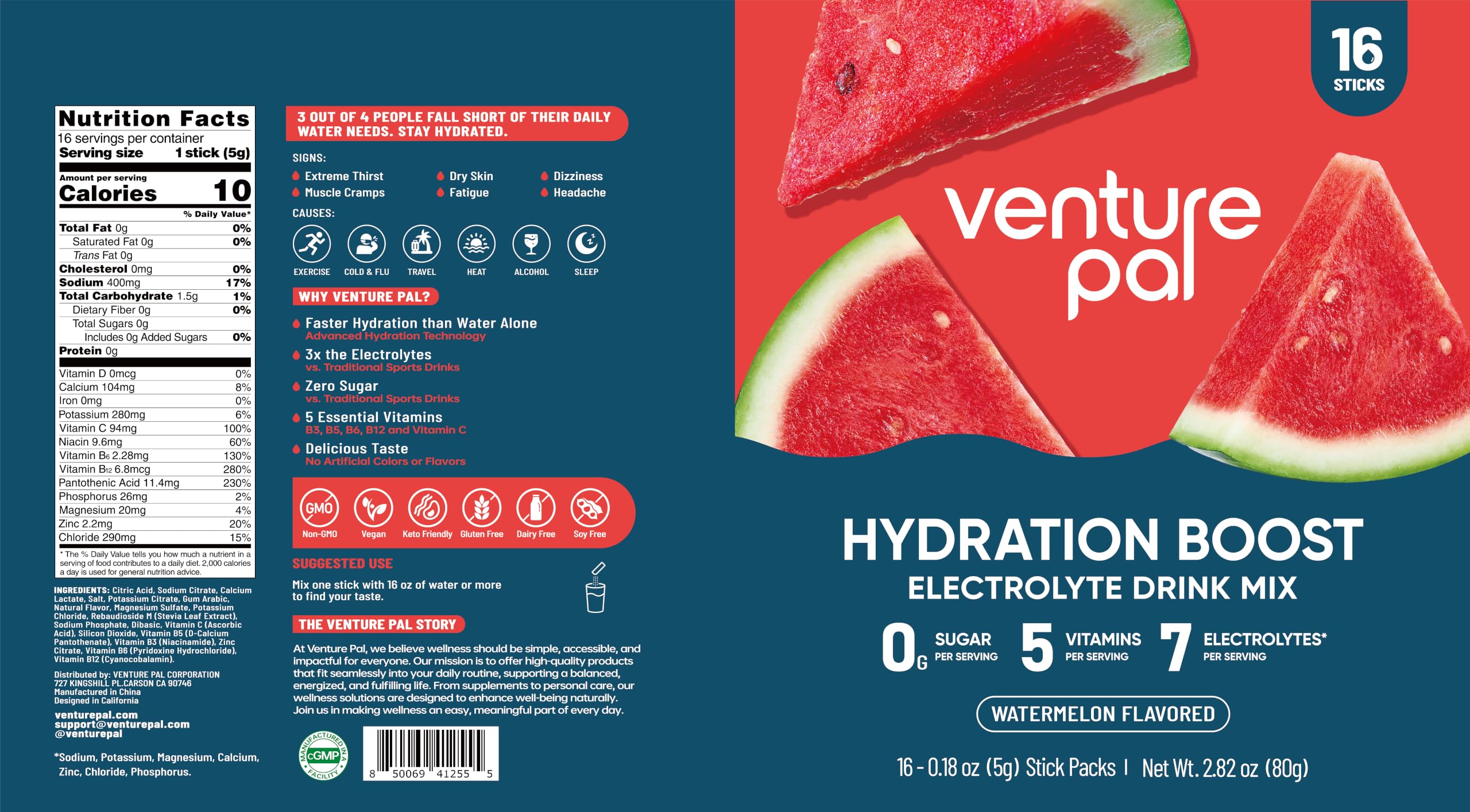 Venture Pal presentación en mesa con frutas que comunica sabor natural