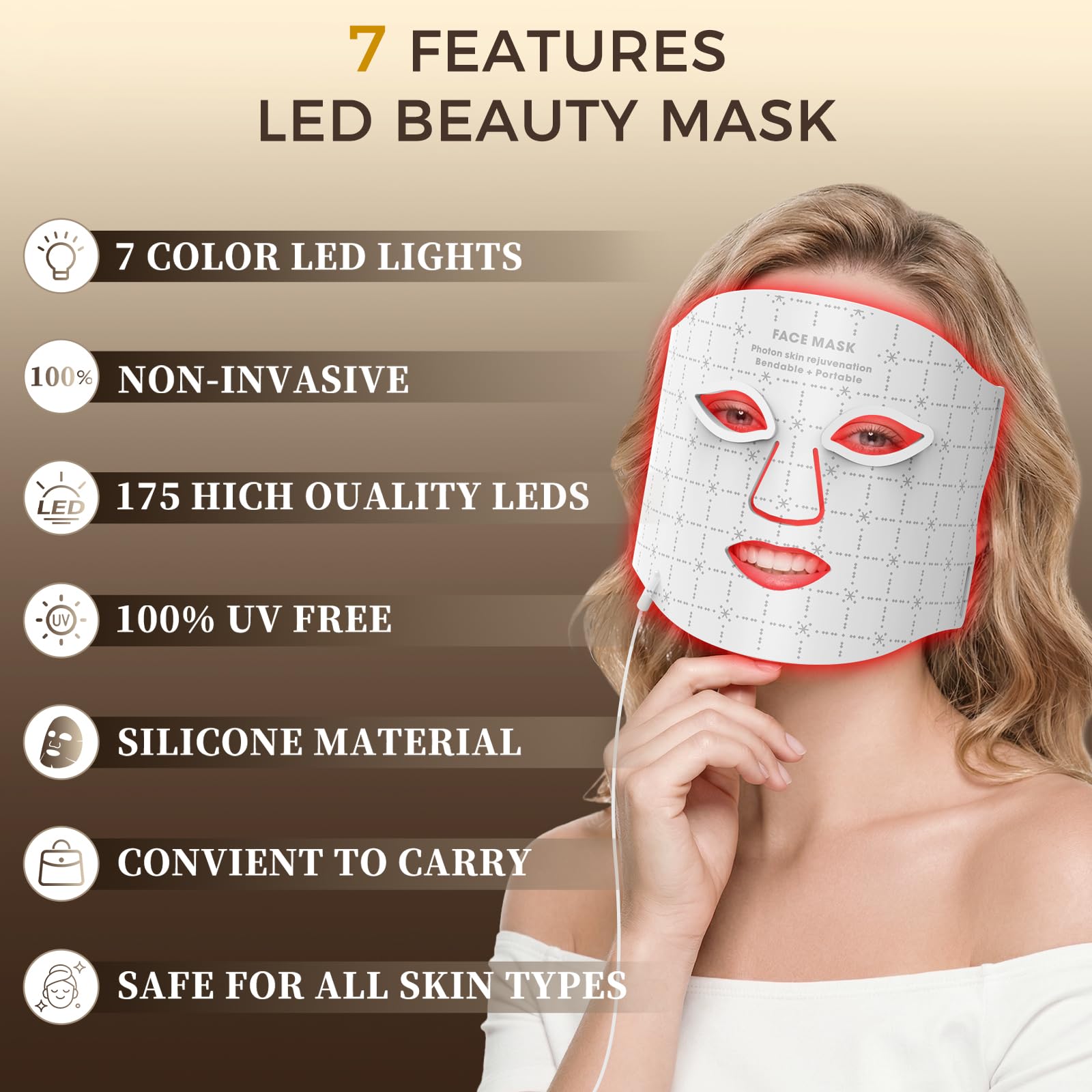 Verfubo mascarilla encendida con luces múltiples para tratamientos personalizados