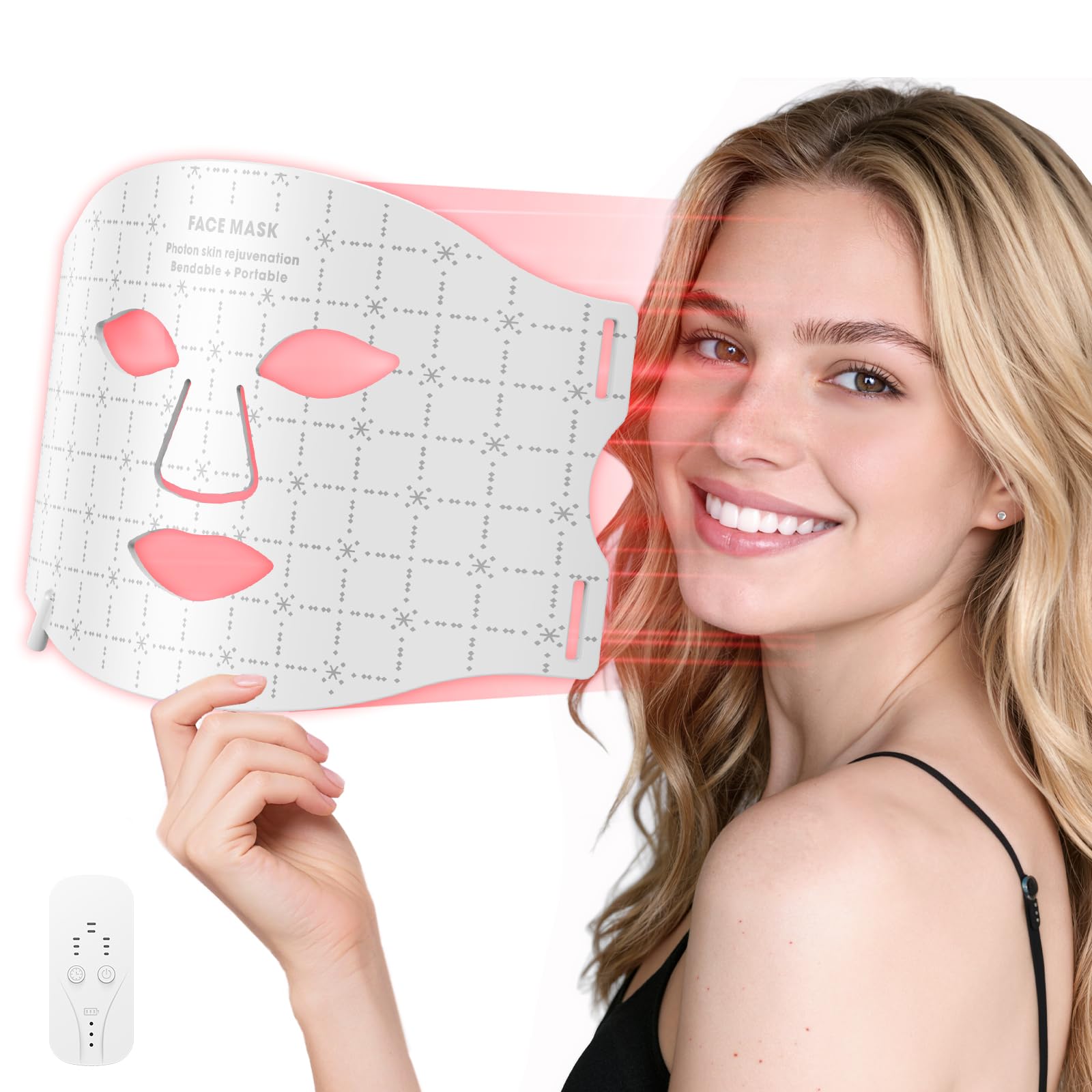 Verfubo mascarilla LED frontal mostrando ajuste cómodo y cobertura completa