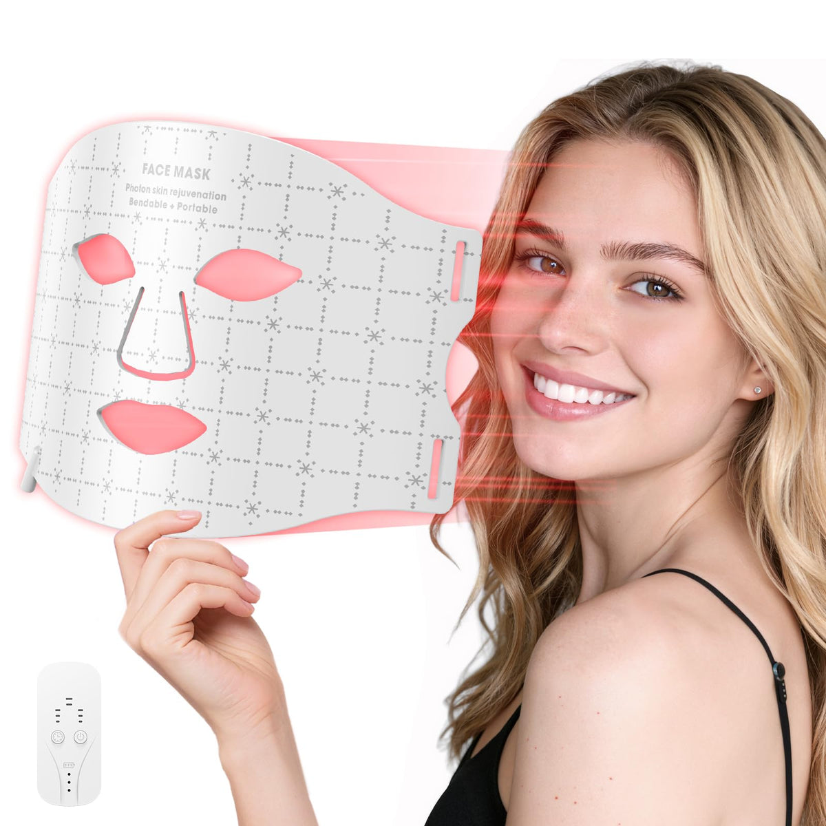 Verfubo mascarilla LED frontal mostrando ajuste cómodo y cobertura completa