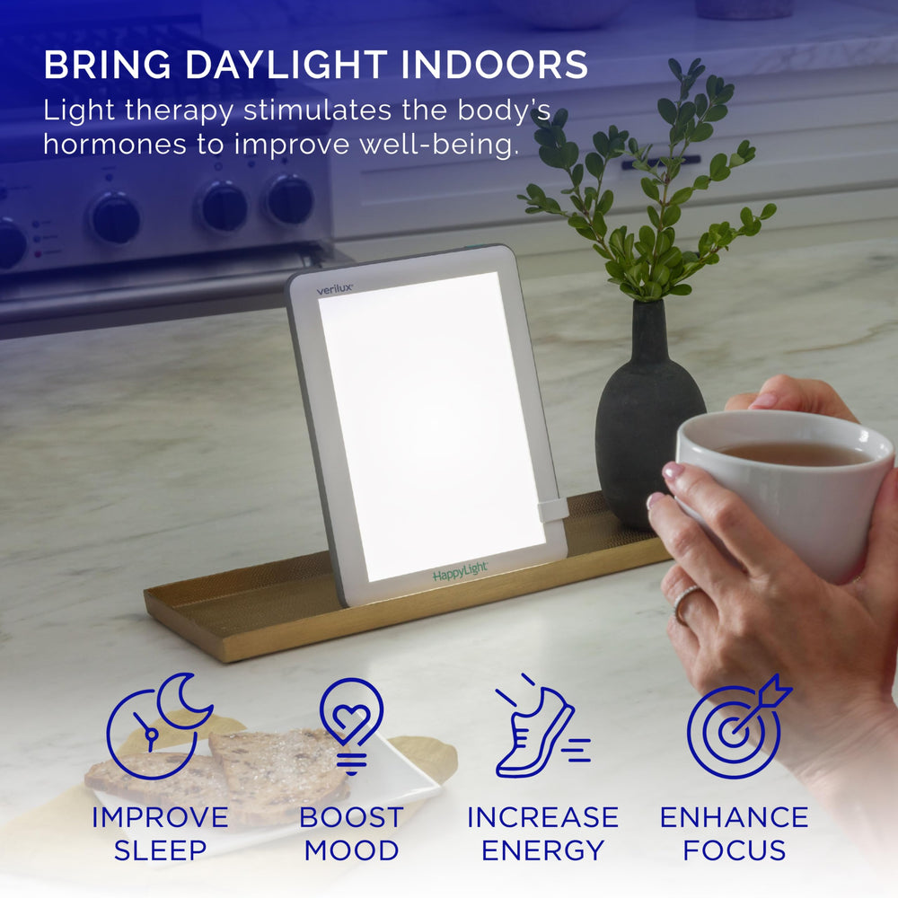 Panel LED de Verilux HappyLight Lucent detalle de textura y ventaja sin deslumbramiento