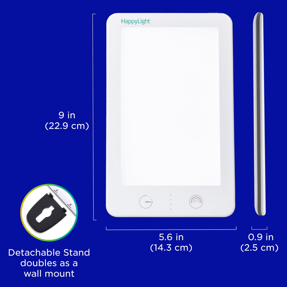 Verilux HappyLight Lumi Plus comparación de tamaño para llevarlo
