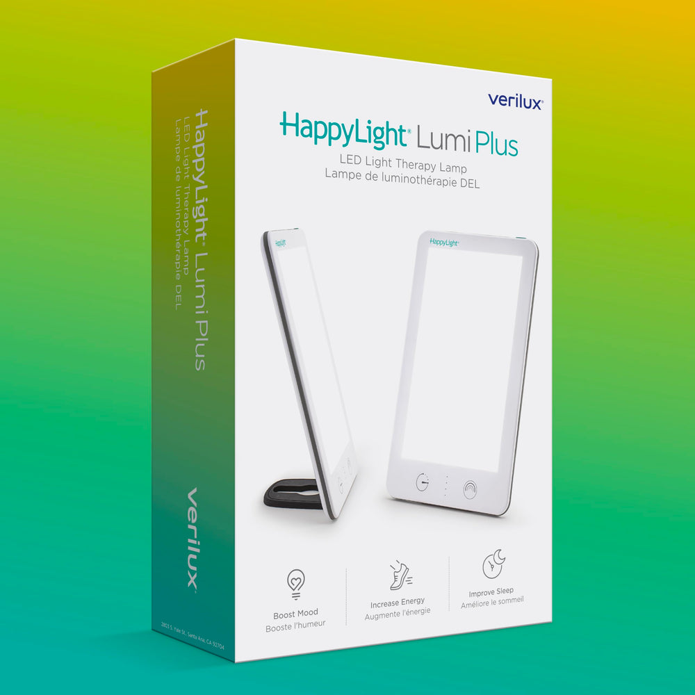 Verilux HappyLight Lumi Plus caja y etiqueta con especificaciones claras