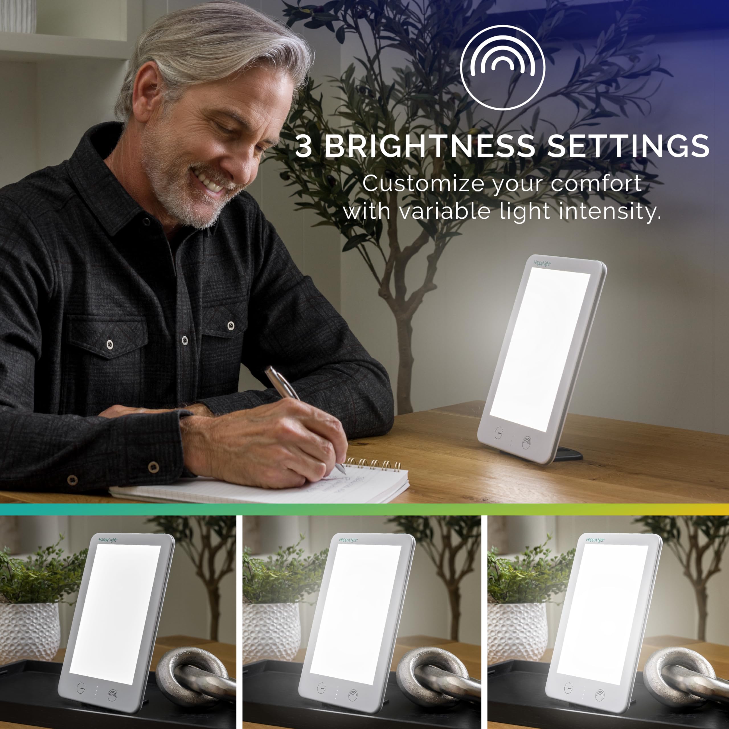 Verilux HappyLight Lumi Plus en escritorio mejorando concentración