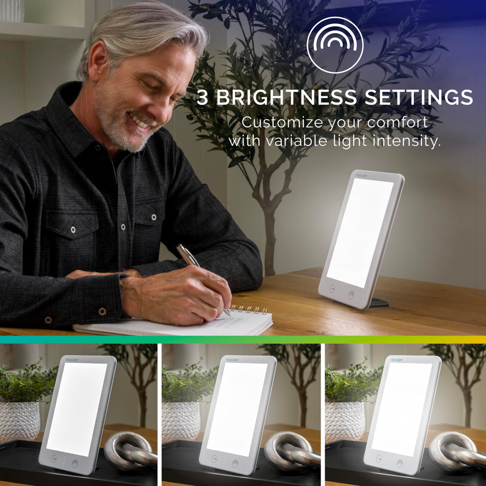 Verilux HappyLight Lumi Plus en escritorio mejorando concentración