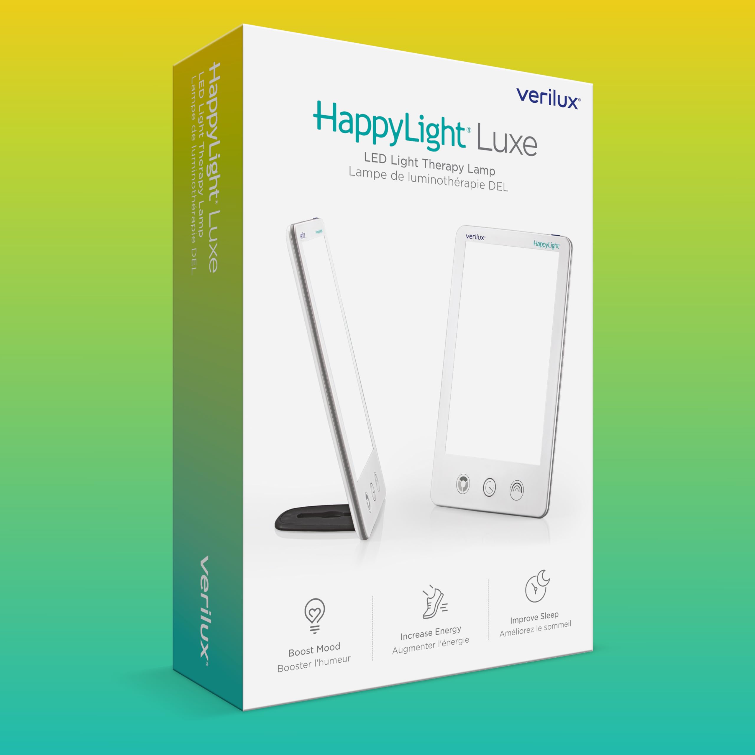 Comparación de tamaño Verilux con libro mostrando portabilidad